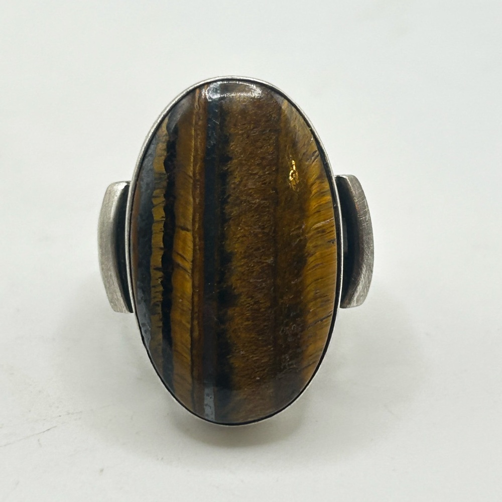 Tigers Eye Statement Ring, Sterling Silver - Size… - image 1
